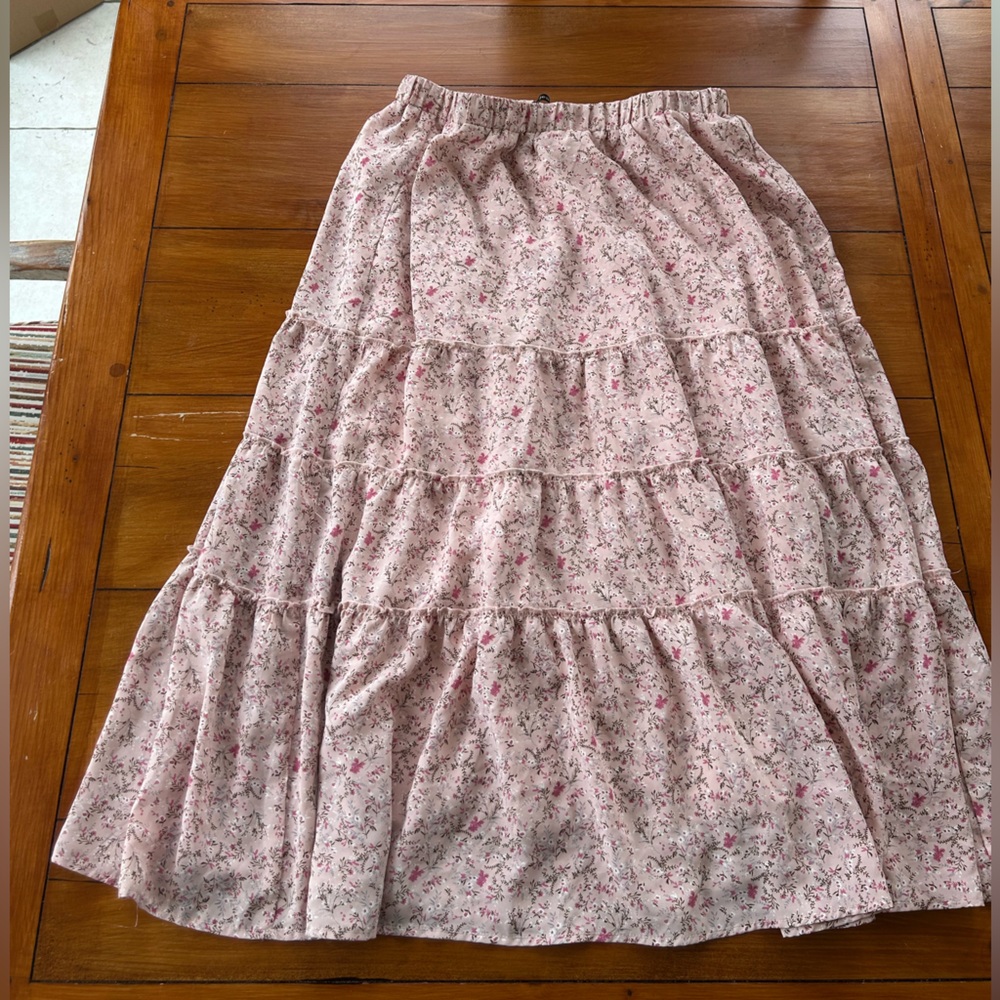 Allegra K Pink Floral Midi Skirt